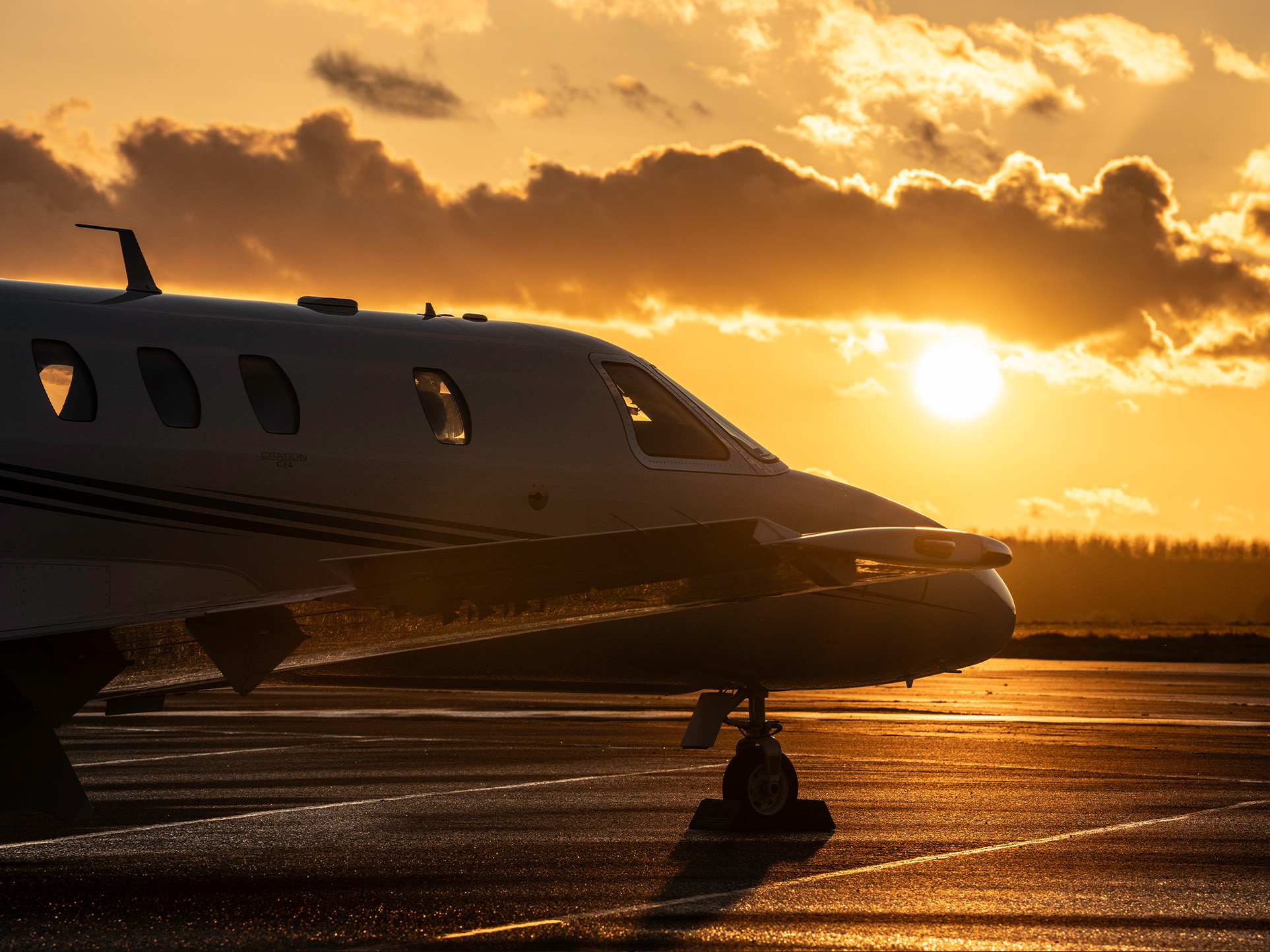 Aircraft on the ground at sunset